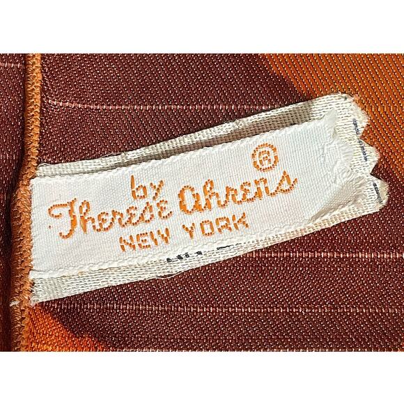 1970s Theresa Ahrens NY Orange Tan Yellow Brown Acetate Oblong Plaid Scarf Wrap - Picture 7 of 7